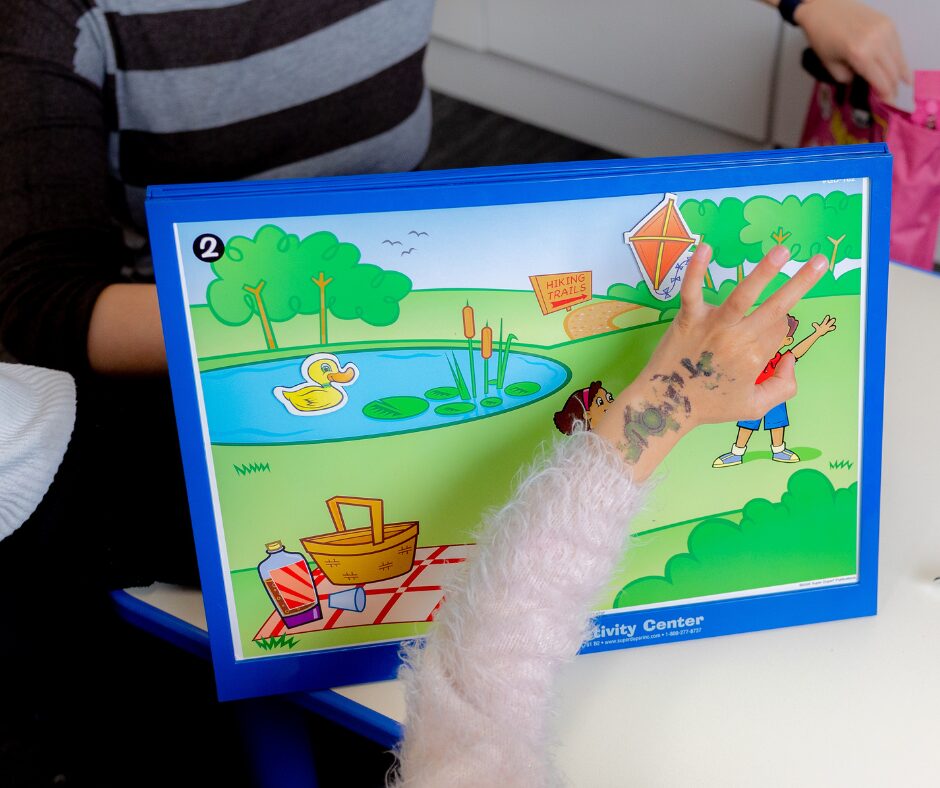 Speech pathologist using total communication with a child in Sydney